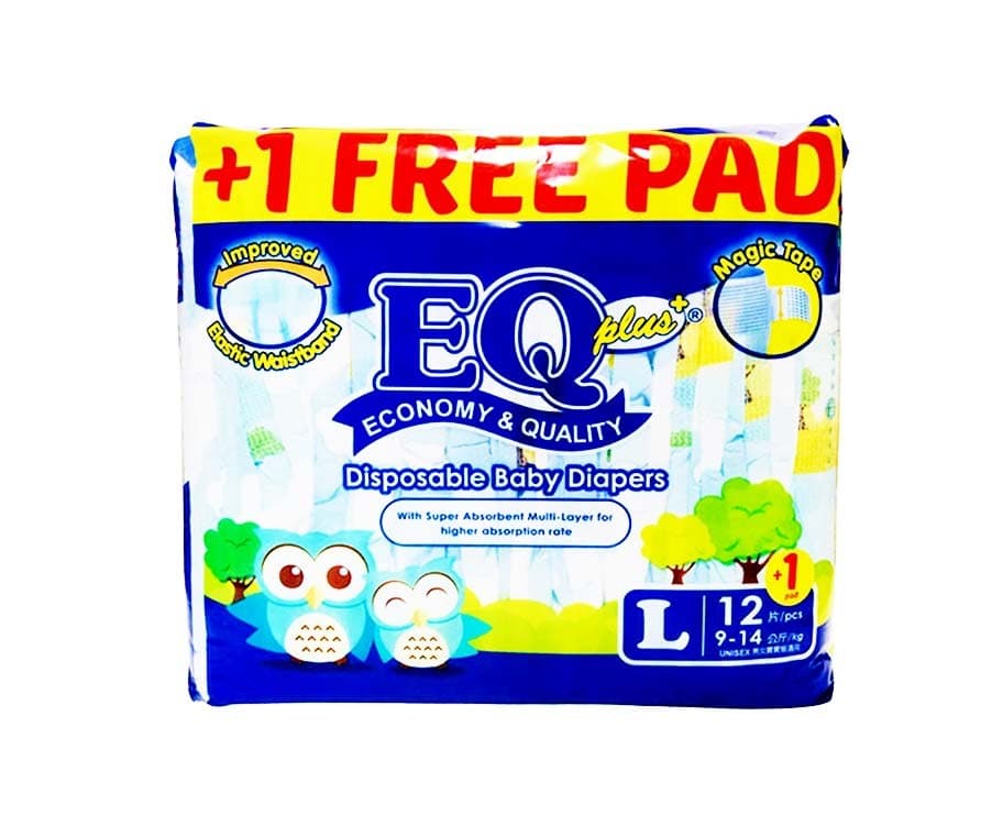 EQ Plus Disposable Baby Diapers Large 12 diapers + 1 diaper free