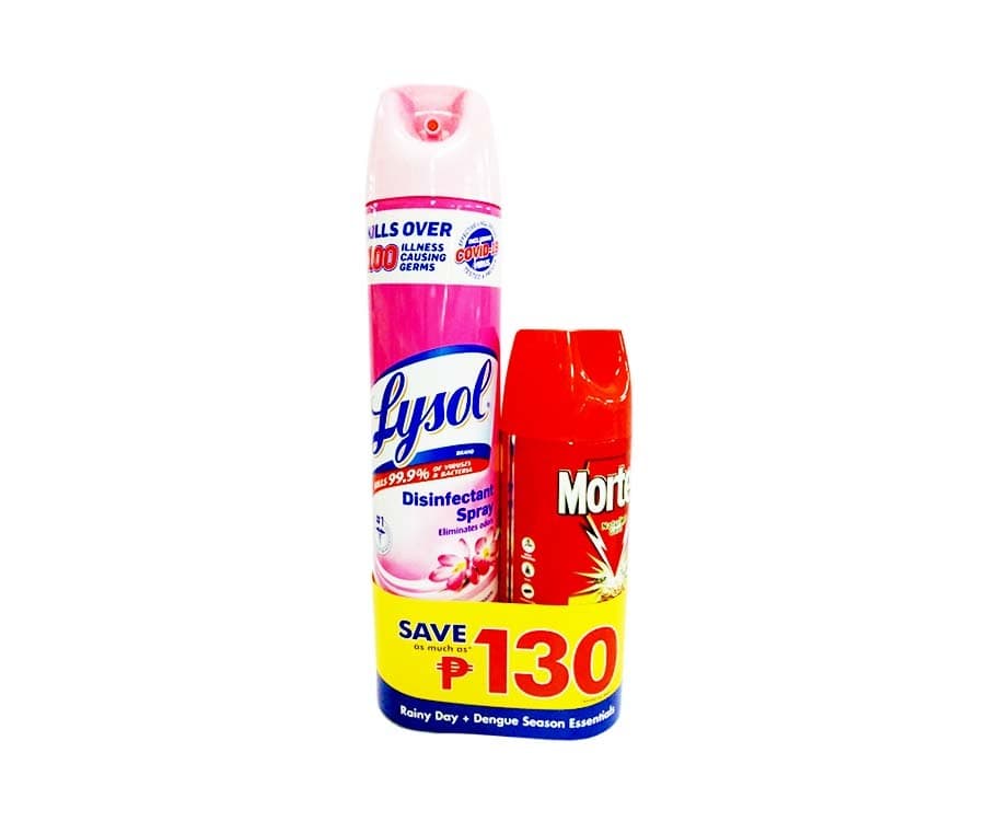Lysol Disinfectant Spray Fresh Blossom 510g + Mortein Multi-Insect Killer Rapid Knockdown NaturGard 250mL