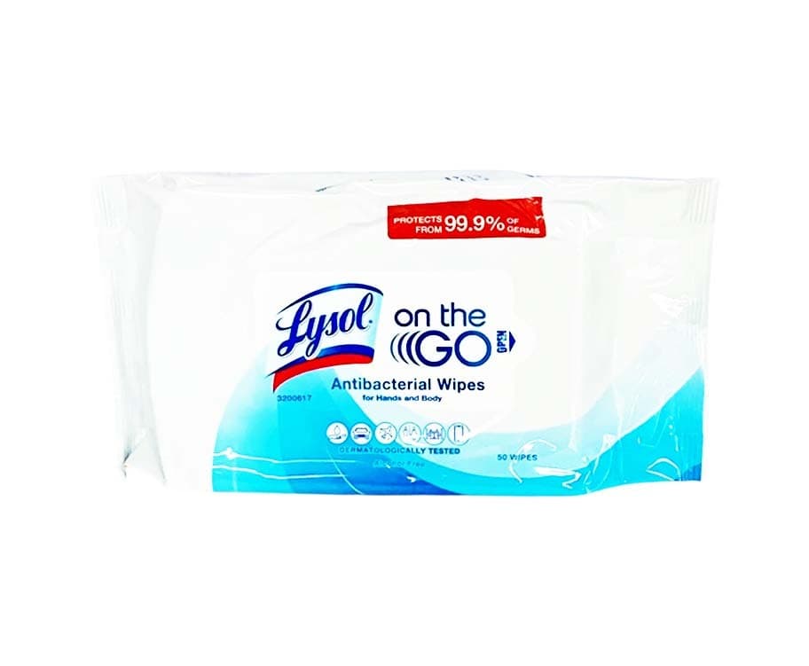 Lysol On The Go Antibacterial Wipes For Hands and Body 50 Wipes 262.7g