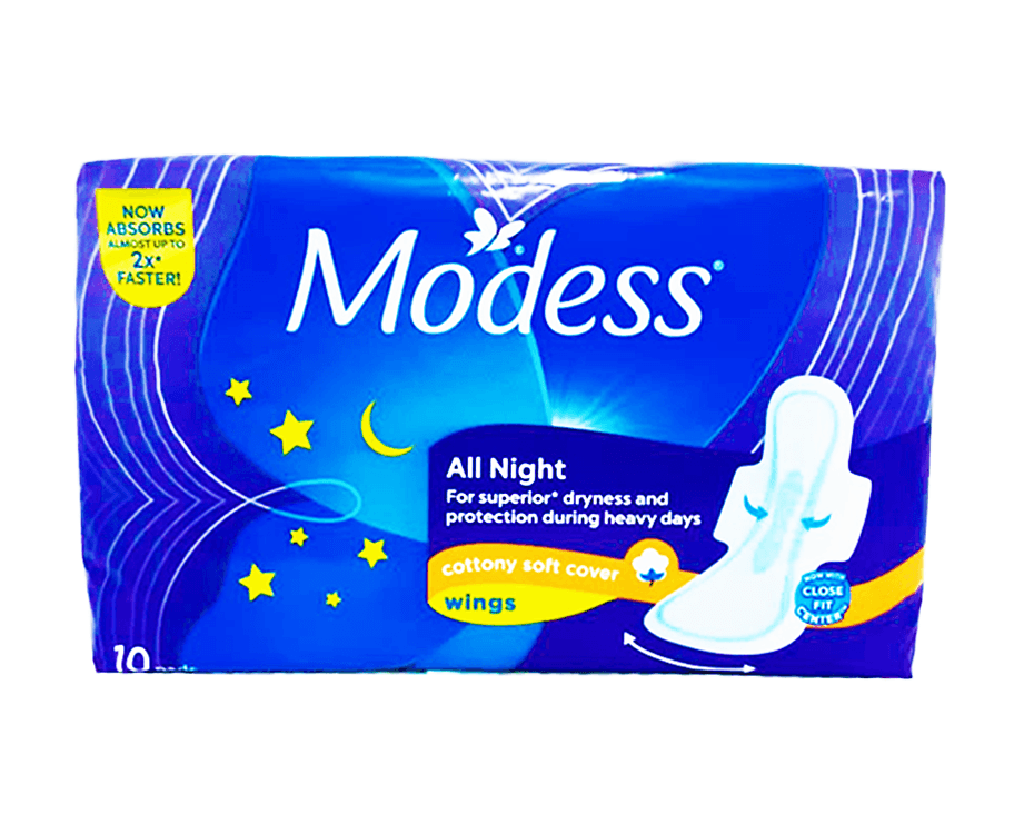 Modess All Night Cottony Soft Cover Wings 10 Pads