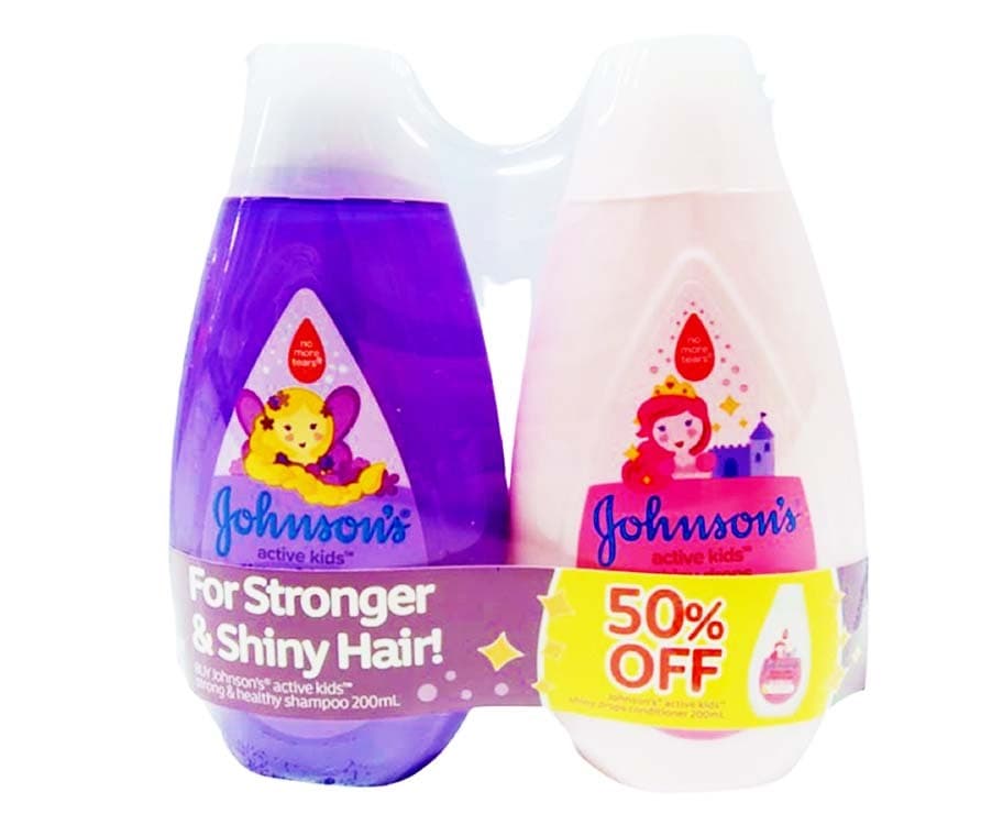 Johnson's Active Kids Strong & Healthy Shampoo 200mL + Shiny Drops Conditioner 200mL