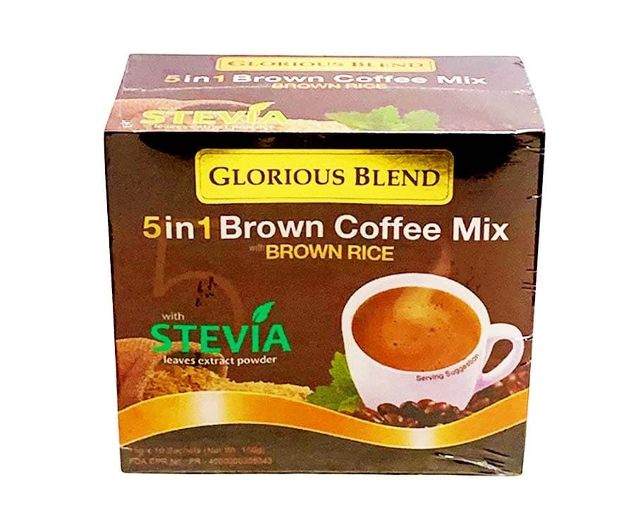 Glorious Blend 5-in-1 Brown Coffee Mix with Brown Rice with Stevia Leaves Extract Powder (10 Sachets x 15g) 150g