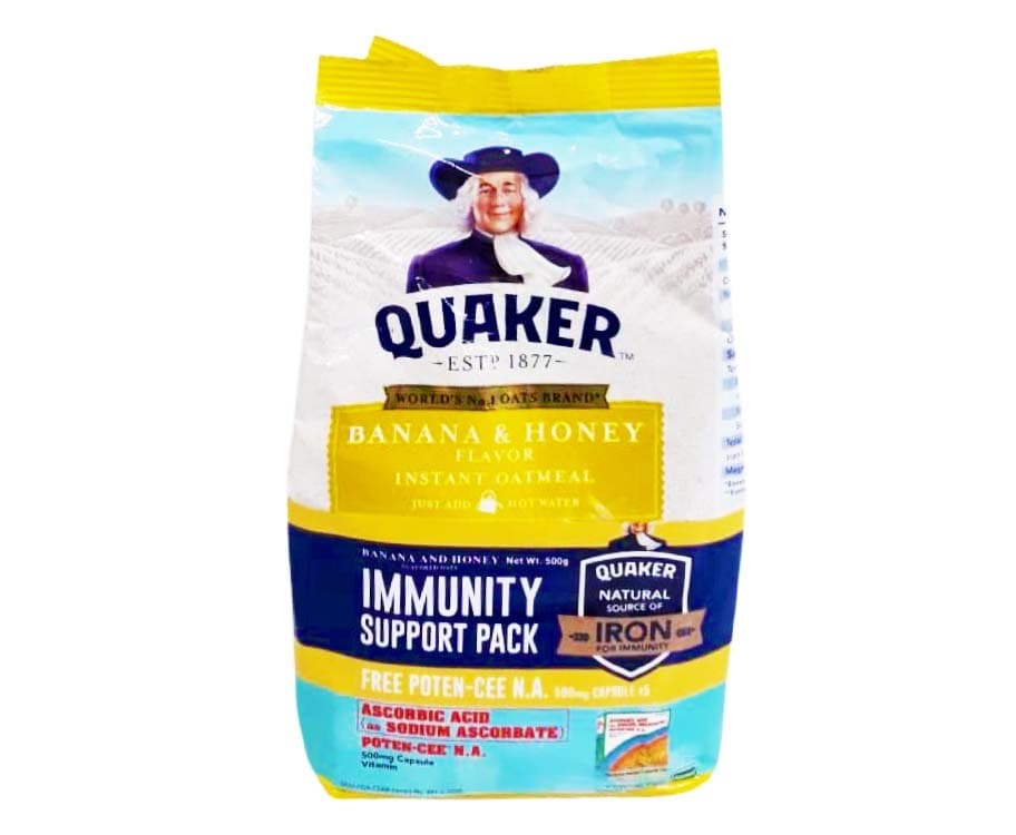 Quaker Instant Oatmeal Banana & Honey Flavor Instant Oatmeal 500g + Poten-Cee (500mg Capsule x 5)