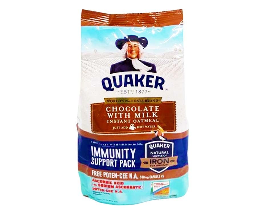 Quaker Chocolate with Milk Instant Oatmeal 500g + Poten-Cee (500mg Capsule x 5)