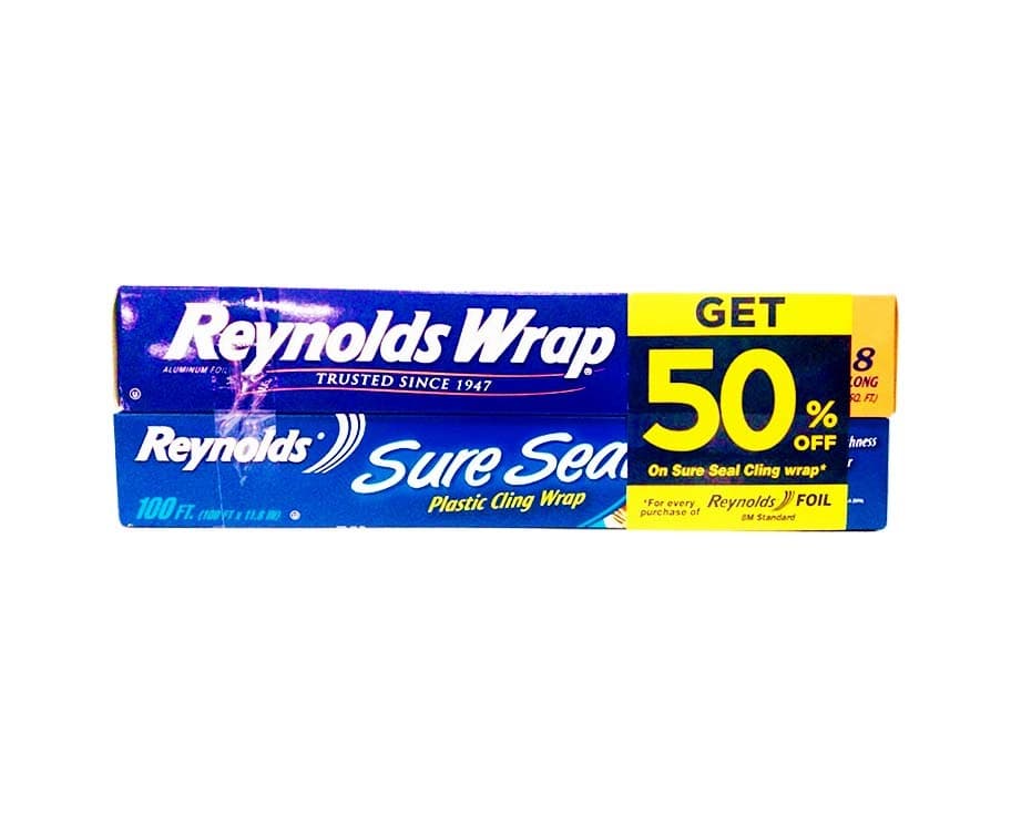 Reynolds Wrap Aluminum Foil 8 Meters Long + Reynolds Sure Seal Plastic Cling Wrap (100 ft. x 11.8 in)