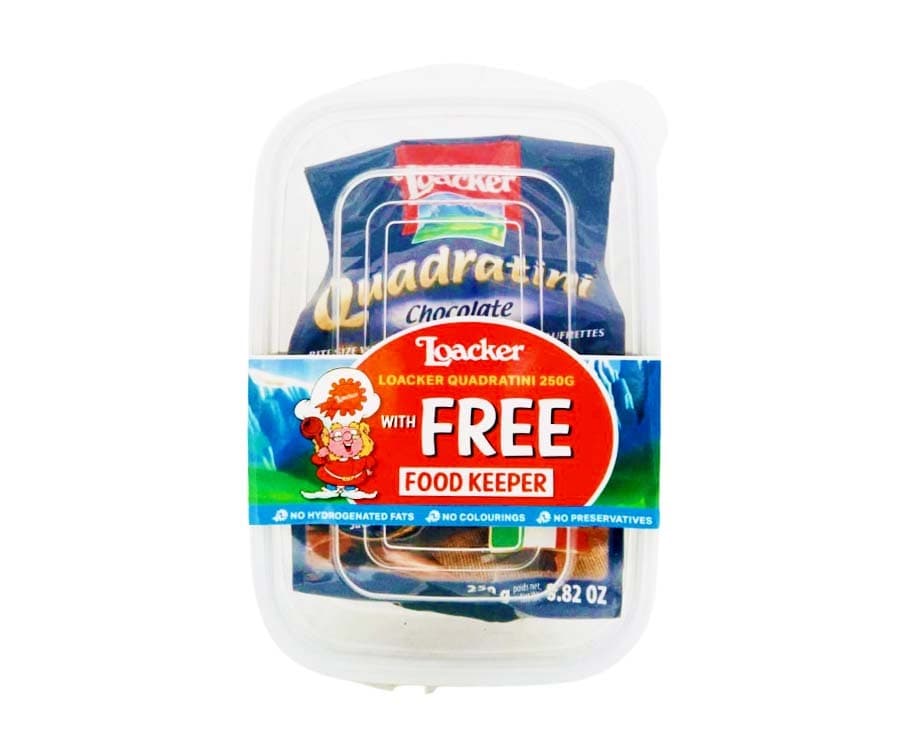 Loacker Quadratini Chocolate 250g with Free Food Keeper