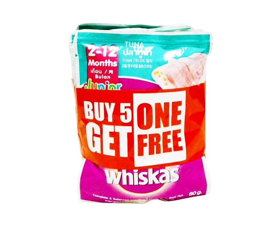Whiskas Tuna Junior 2-12 Months (5+1 Packs x 80g)