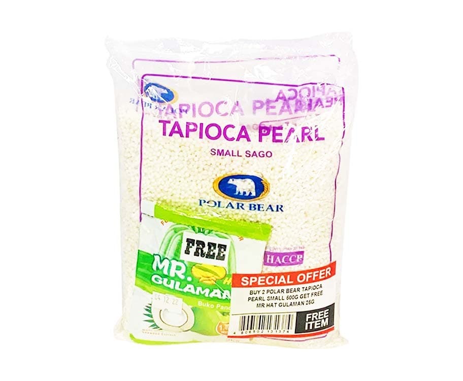 Polar Bear Tapioca Pearl Small Sago (2 Packs x 500g) + Free Mr. Hat Gulaman Buko Pandan 25g