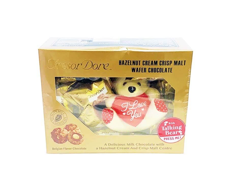 Tresor Dore Hazelnut Cream Crisp Malt Wafer Chocolate Belgian Flavor Chocolate 400g + Free Teddy Bear