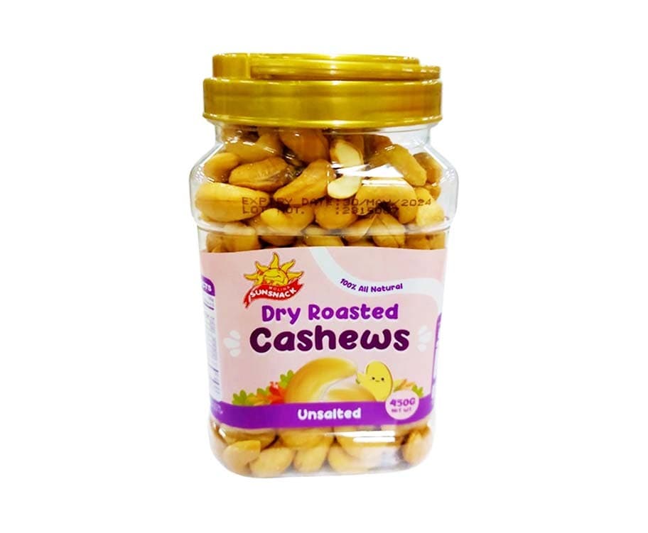 Sunsnack Dry Roasted Cashews Unsalted 450g