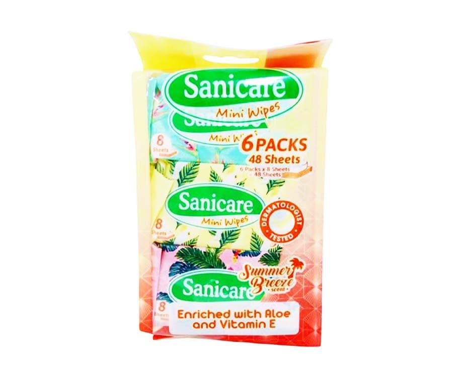 Sanicare Mini Wipes Summer Breeze Scent 6 Packs 8 Sheets 48 Sheets