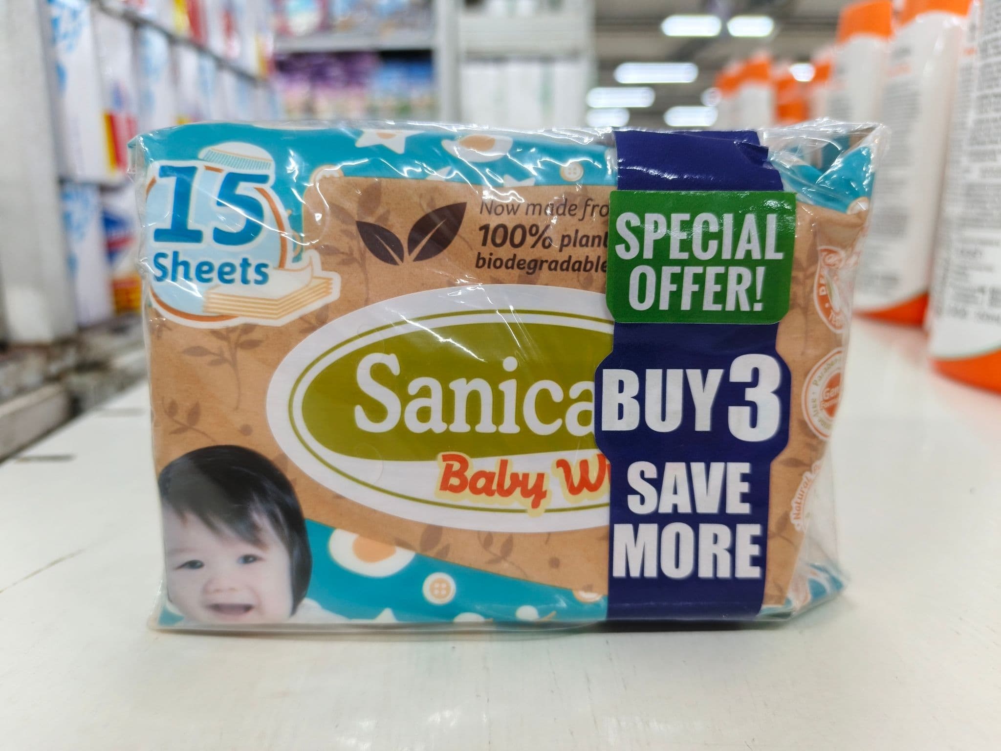 Sanicare Baby Wipes (3 Packs x 15 Sheets)