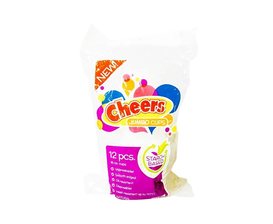 Cheers Jumbo Cups Natural 16oz 12 Pieces