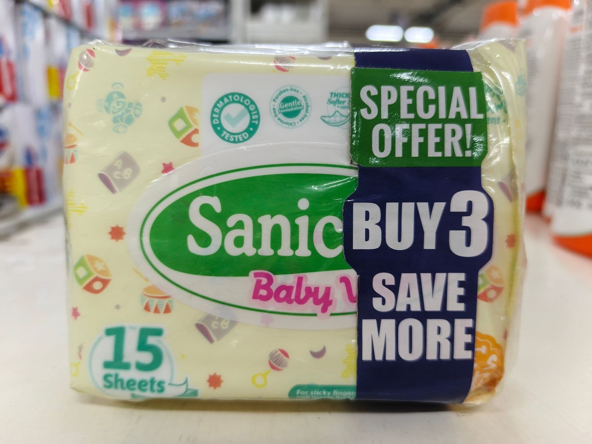 Sanicare Playtime Baby Wipes (3 Packs x 15 Sheets)