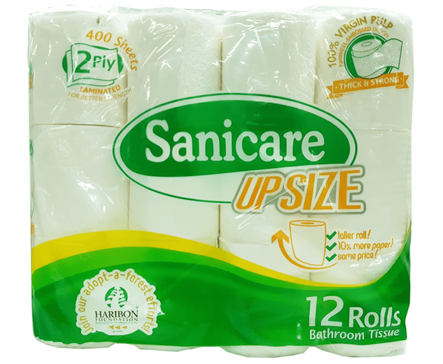 Sanicare Upsize Bathroom Tissue 2-Ply 400 Sheets 12 Rolls