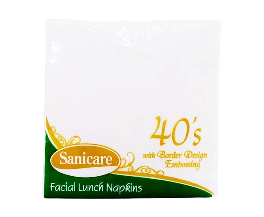 Sanicare Facial Lunch Napkins with Border Design Embossing 40's 40 Pulls 2-Ply 80 Sheets