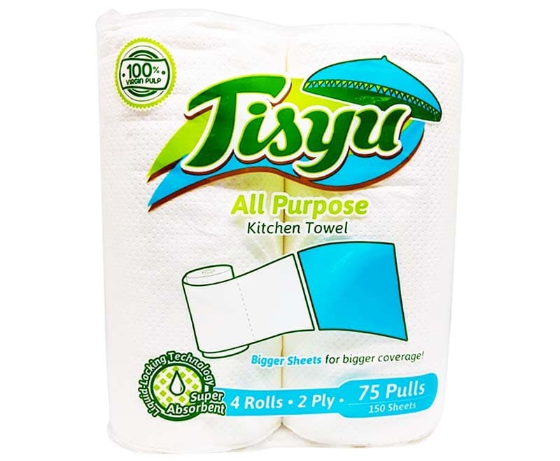 Tisyu All Purpose Kitchen Towel 4 Rolls 2-Ply 75 Pulls 150 Sheets