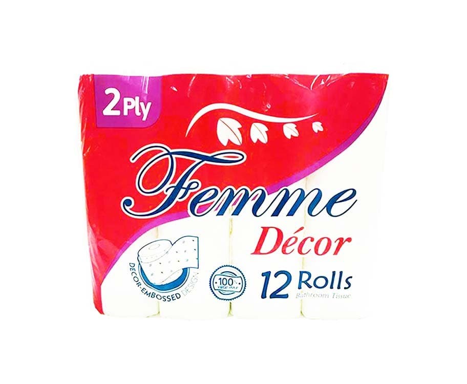 Femme Décor 2-Ply 12 Rolls 150 Pulls 300 Sheets Bathroom Tissue