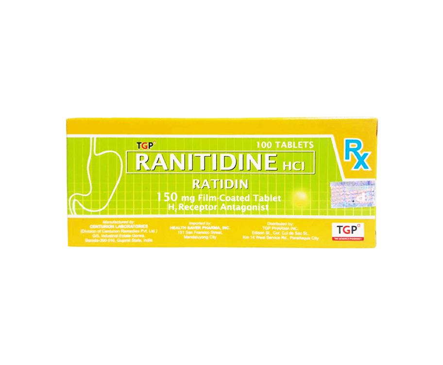 TGP Ranitidine HCI Ratidin 150mg Film-Coated 100 Tablets