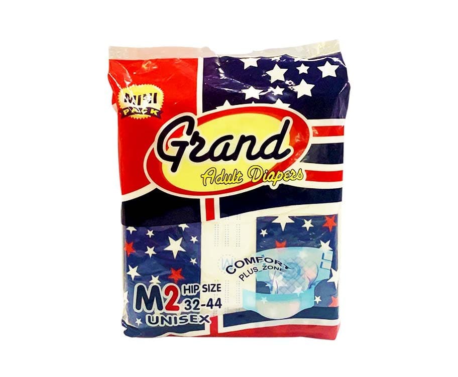 Grand Adult Diapers Comfort Plus Zone Hip Size 32-44 Unisex Medium Mini Pack 2 Pieces