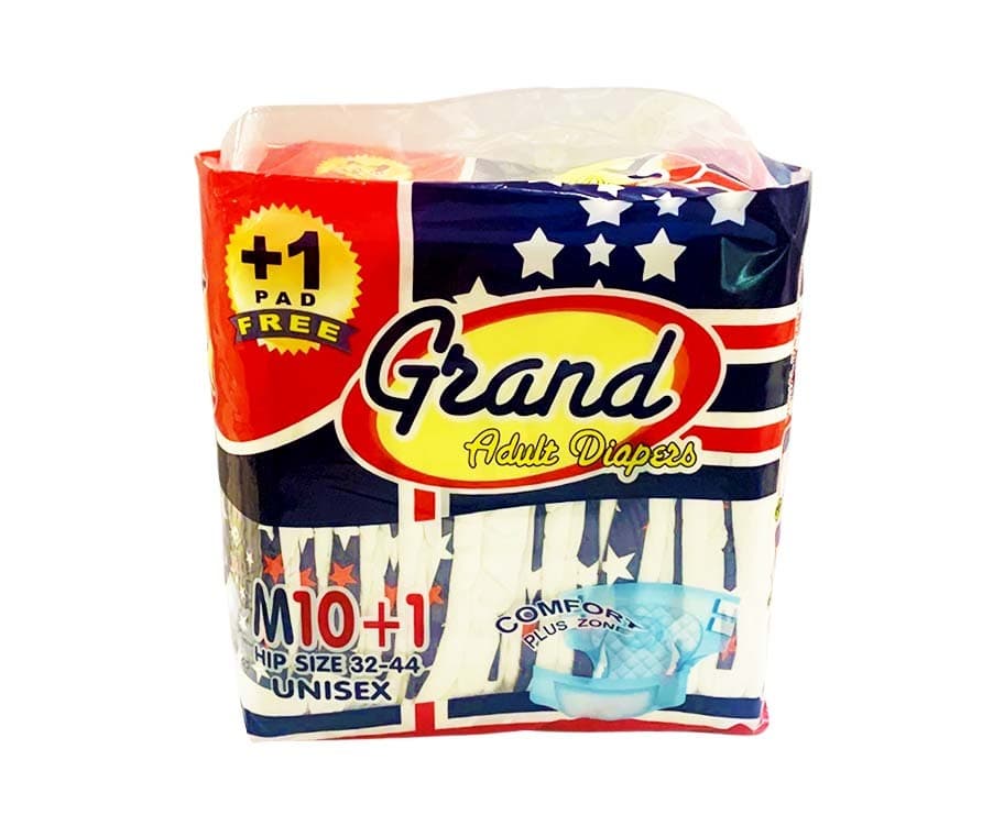 Grand Adult Diapers Comfort Plus Zone Hip Size 32-44 Unisex Medium 10+1
