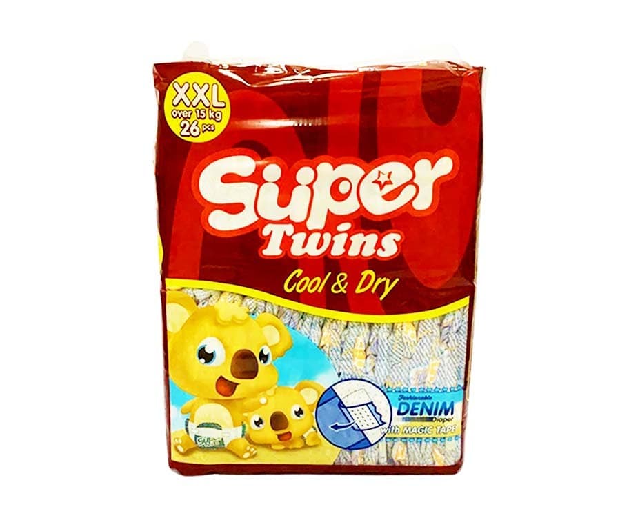 Super Twins Cool & Dry Fashionable Denim Diaper with Magic Tape XXL over 15kg 26 Diapers