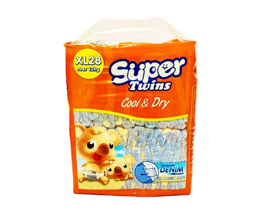 Super Twins Cool & Dry Fashionable Denim Diaper with Magic Tape XL over 12kg 28 Diapers