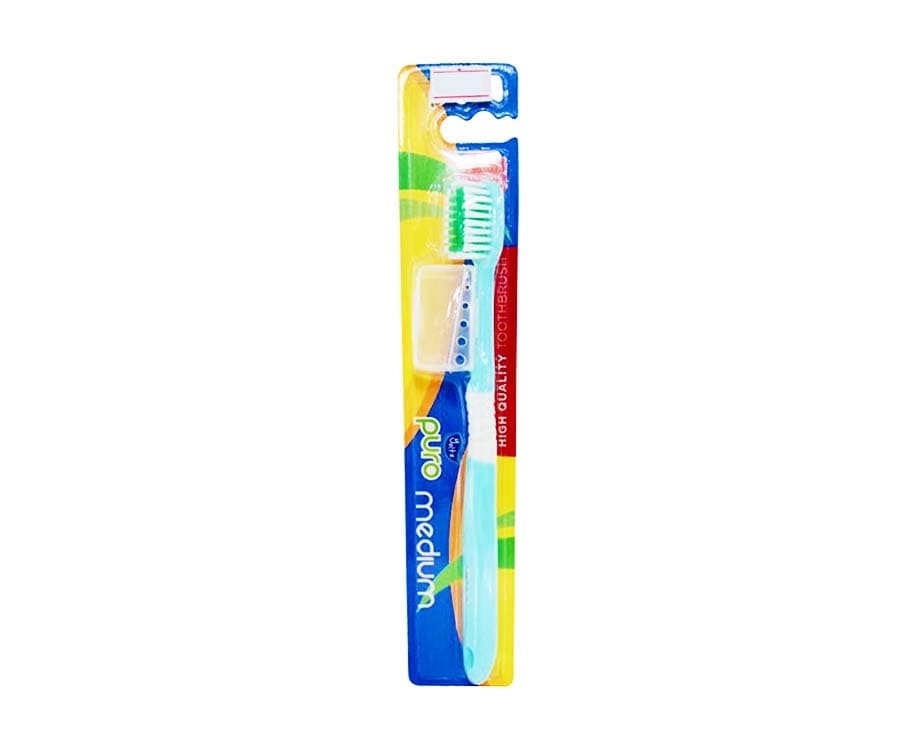 Yoltz Puro Medium Toothbrush with Hygienic Cap Green 1 Piece
