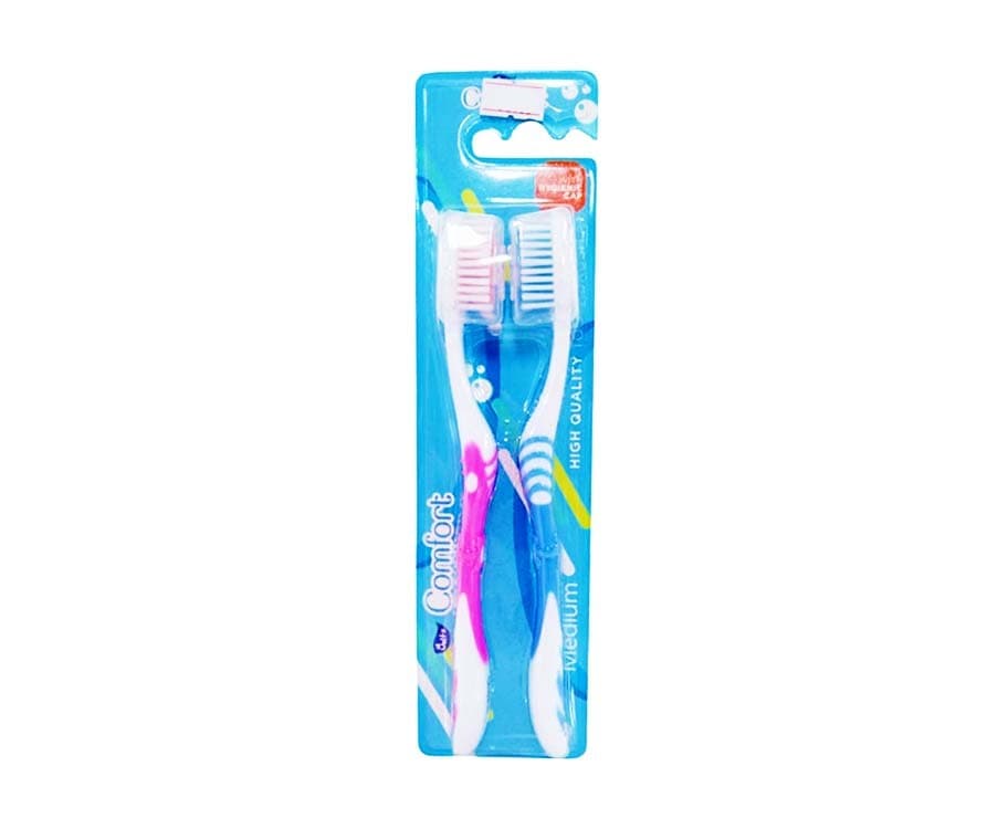 Yoltz Comfort Medium High Quality Toothbrush with Hygienic Cap Pink & Blue 2 Pieces