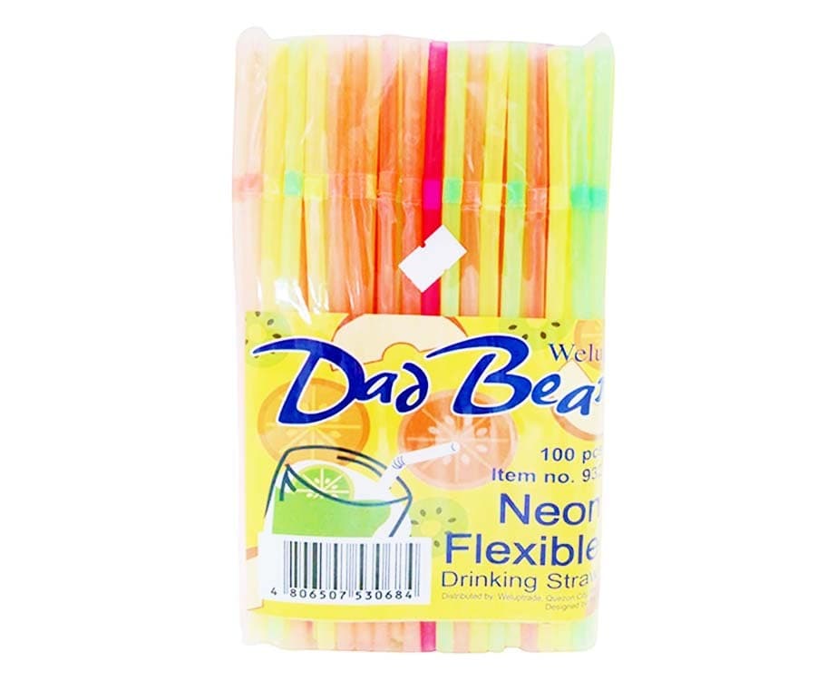 Welup Dad Bear Neon Flexible Drinking Straw 100pcs.