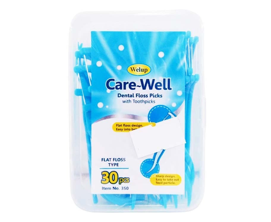 Welup Care-Well Dental Floss Picks with Toothpicks Flat Floss Type 30 Pieces