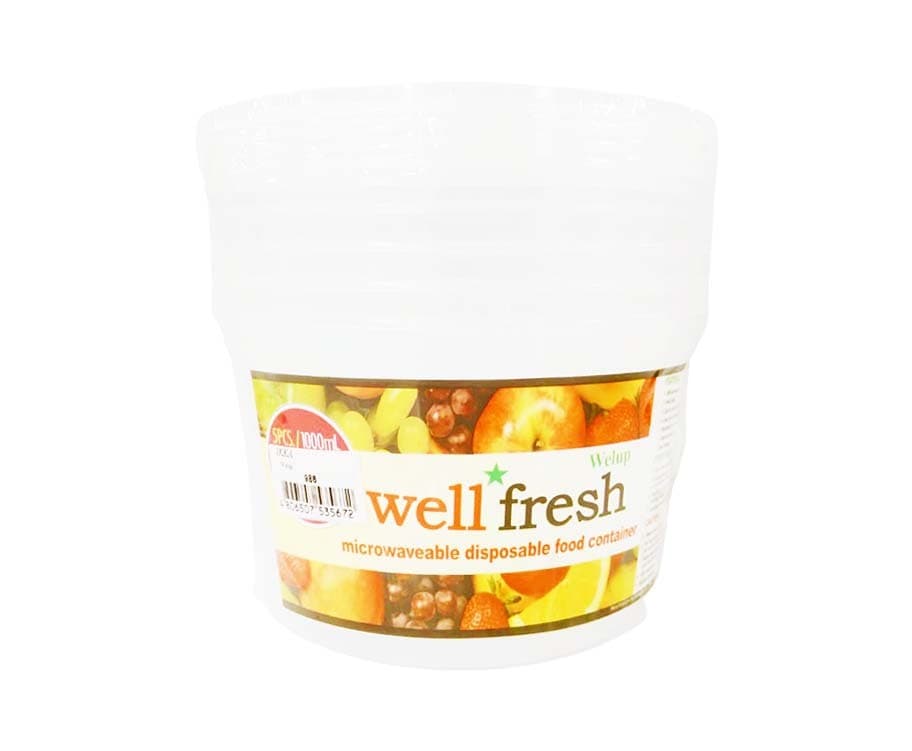 Welup Well Fresh Microwaveable Disposable Round Food Container 1000mL 5 Pieces