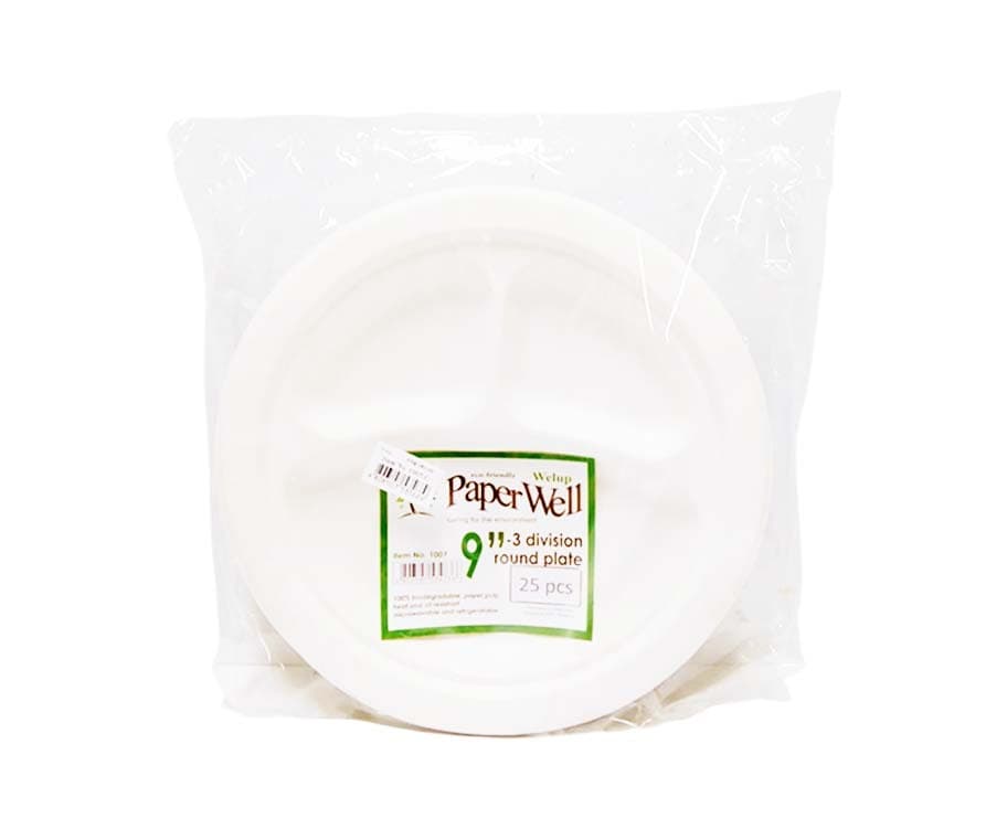 Welup Paper Well 3 Division Round Plate 9" (25 Pieces)