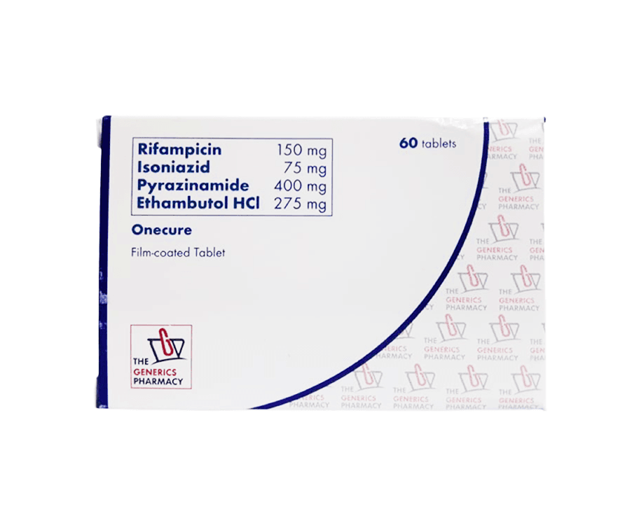 TGP Onecure (Rifampicin 150mg, Isoniazid 75mg, Pyrazinamide 400mg, Ethambutol HCl 275mg) 60 Film-Coated Tablets