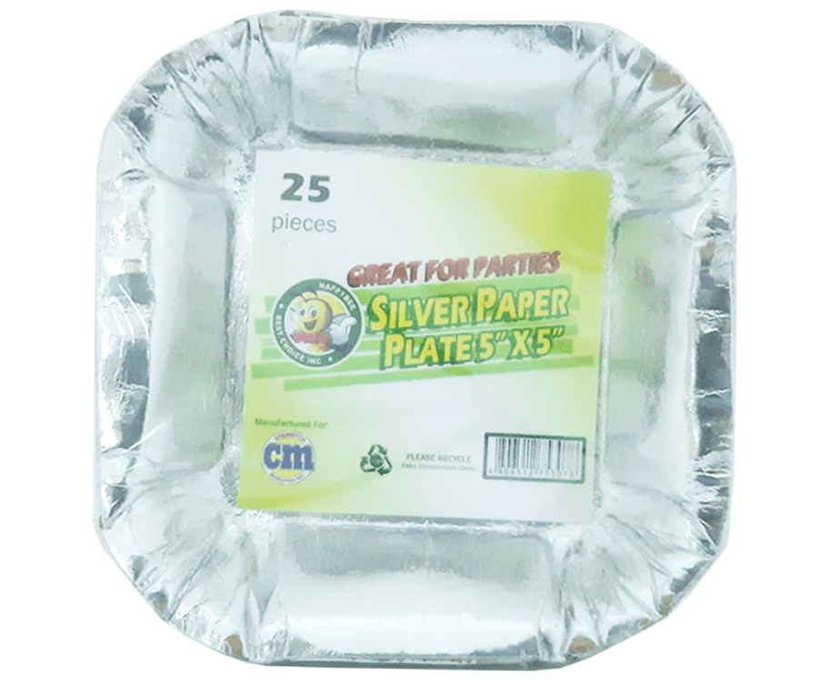 HappyBee Silver Paper Plate 5"x5" 25 Pieces