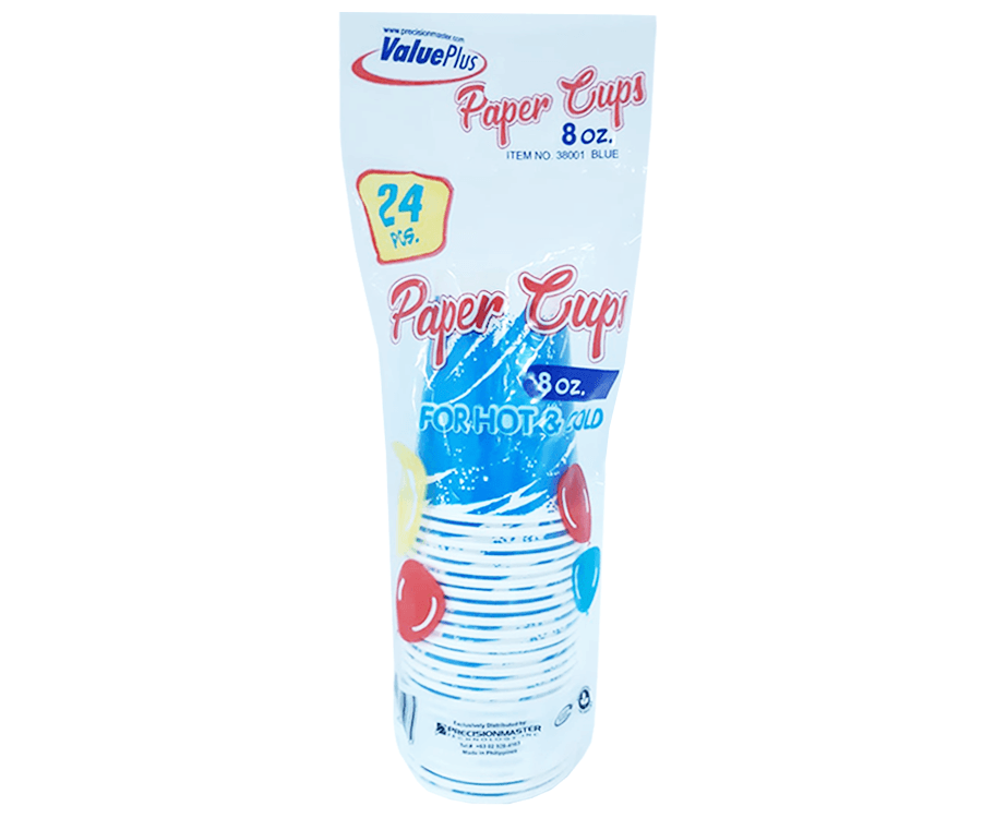 ValuePlus Paper Cups For Hot & Cold Blue 8oz 24 Pieces