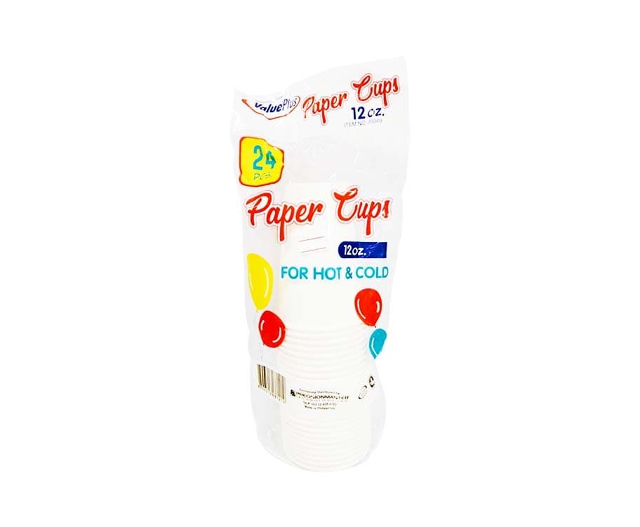 Value Plus Paper Cups Hot & Cold 12oz 24 Pieces