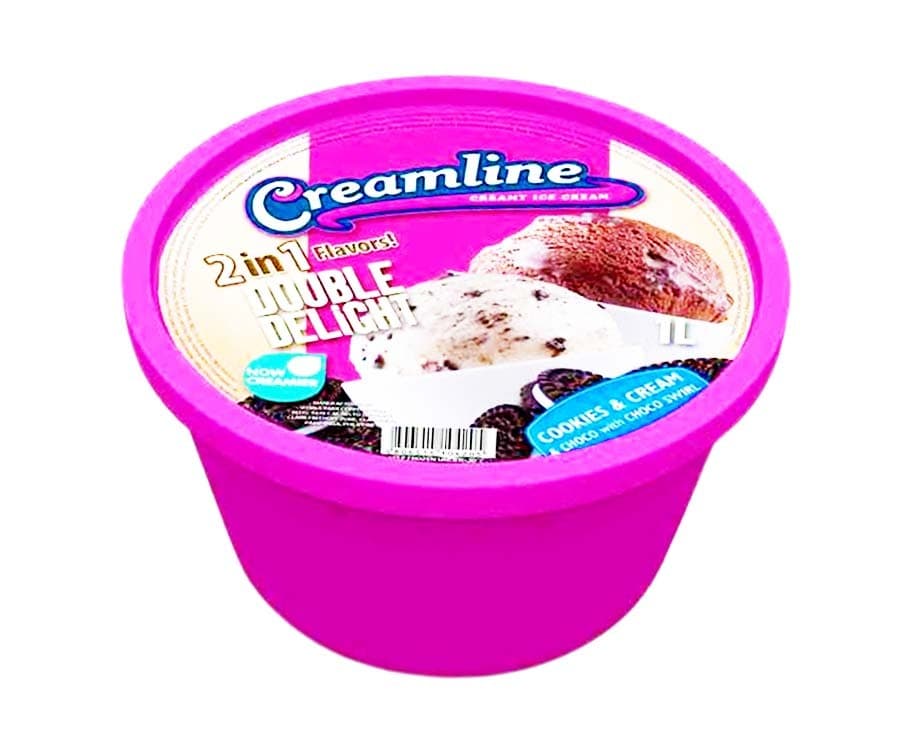 Creamline Creamy Ice Cream 2-in-1 Flavors Double Delight Cookies & Cream & Choco with Choco Swirl 1L