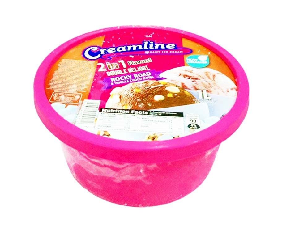 Creamline Creamy Ice Cream 2-in-1 Flavors Double Delight Rocky Road & Vanilla Choco Swirl 1L