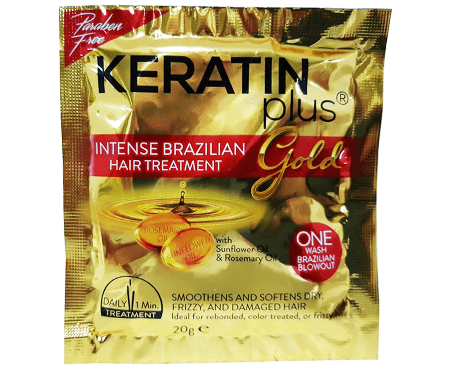 Keratin Plus Gold Intense Brazilian Hair Treatment With Sunflower Oil & Rosemary Oil 20g