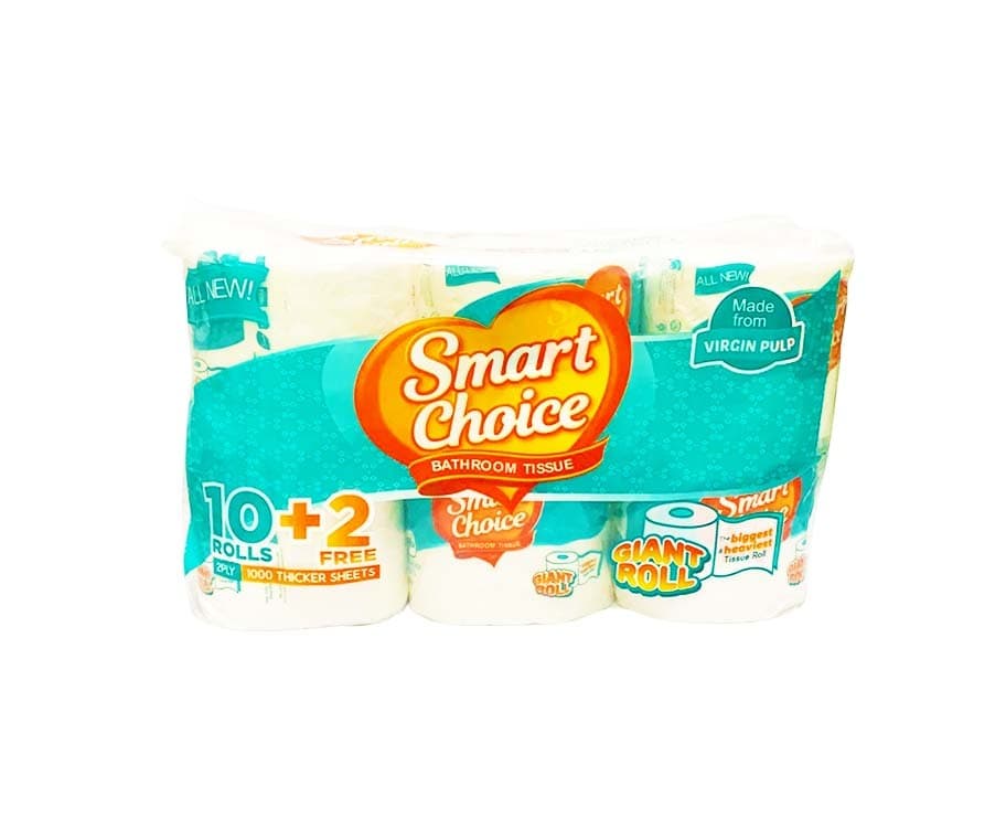 Smart Choice Bathroom Tissue 2-Ply 1000 Sheets (10+2 Giant Rolls)