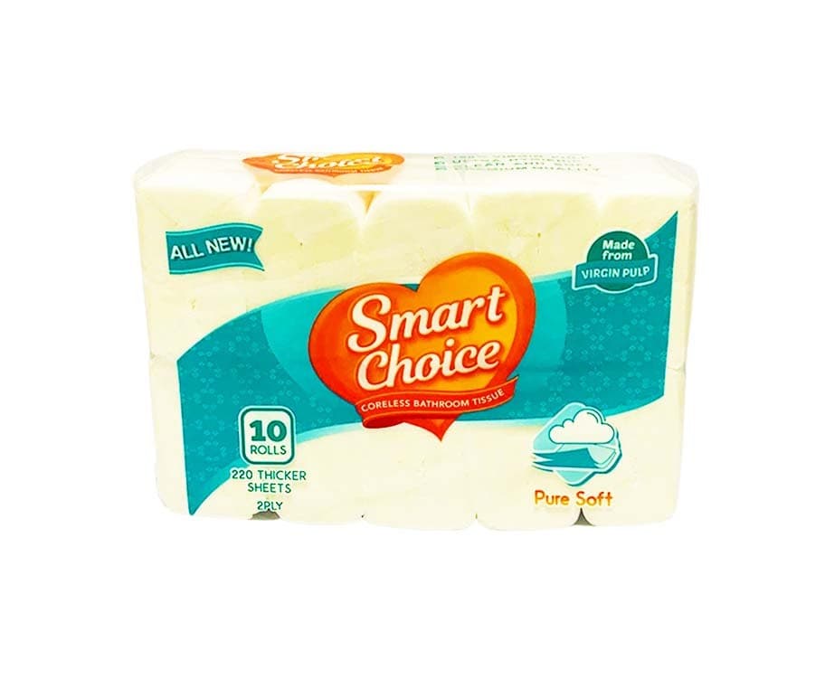 Smart Choice Coreless Bathroom Tissue Pure Soft 2-Ply 220 Sheets 10 Rolls