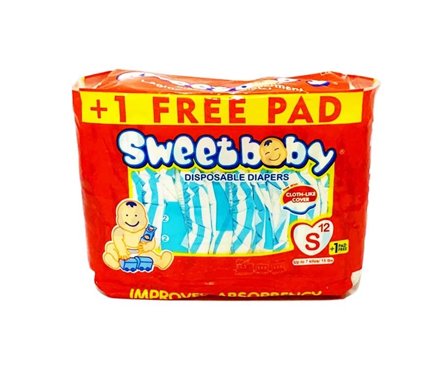 Sweet Baby Disposable Diapers Small up to 7kg (15lbs) 12+1 Pads