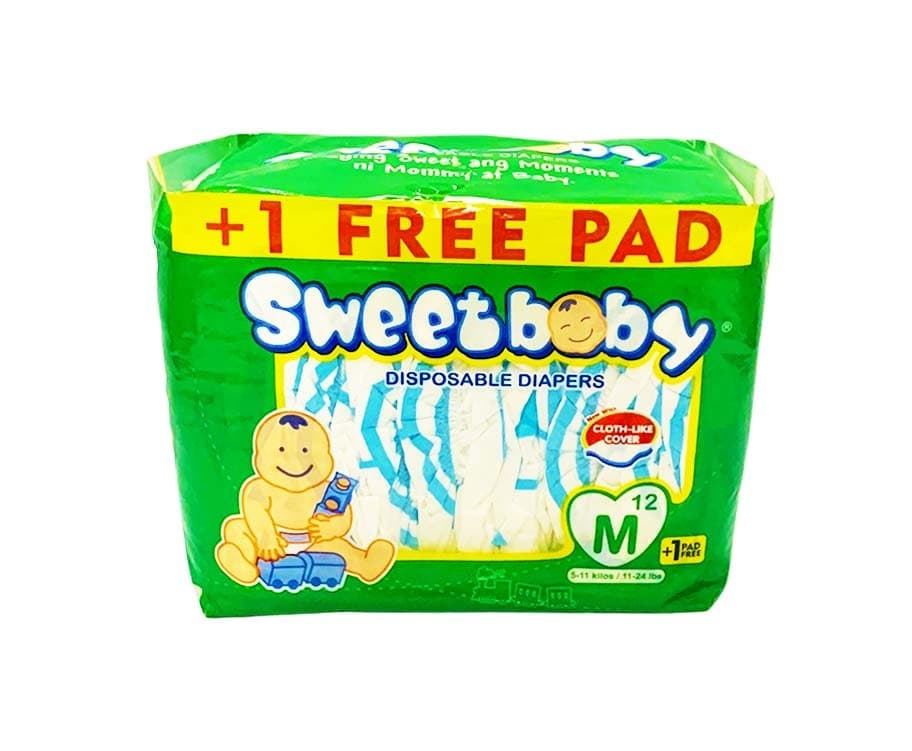 Sweet Baby Disposable Diapers Medium 5-11kg (11-24lbs) 12+1 Pads