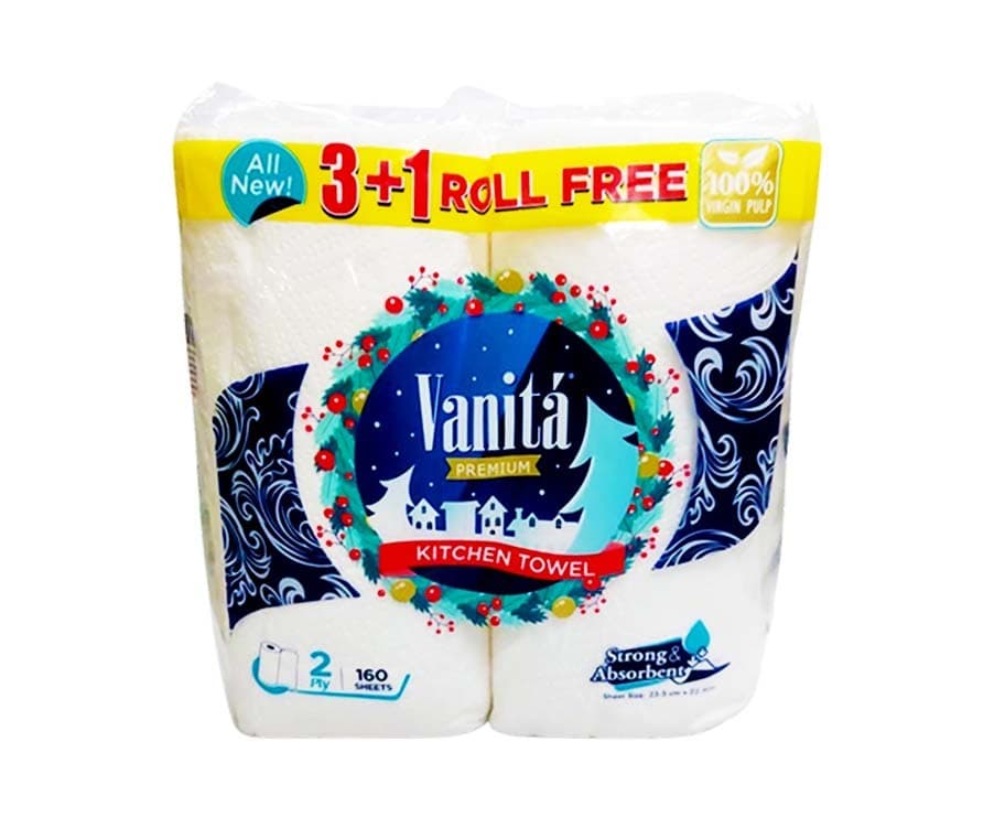 Vanitá Premium Kitchen Towel 2-Ply 160 Sheets (3+1 Free Kitchen Towel Roll)
