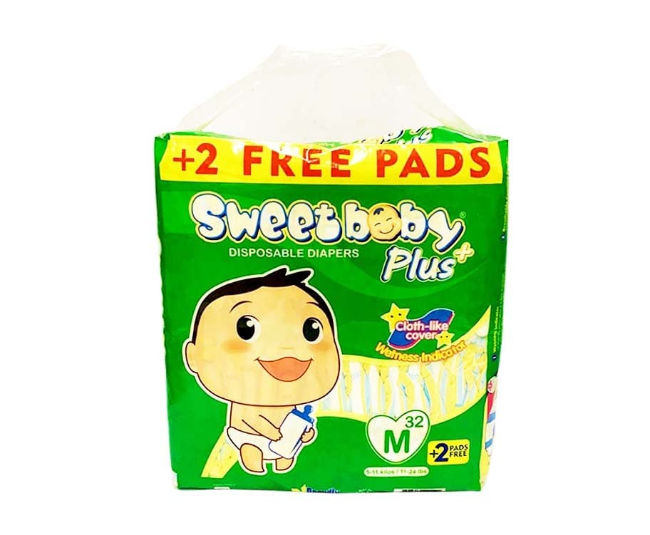 Sweet Baby Plus Disposable Diapers Medium 5-11kg (11-24lbs) 32+2 Pads