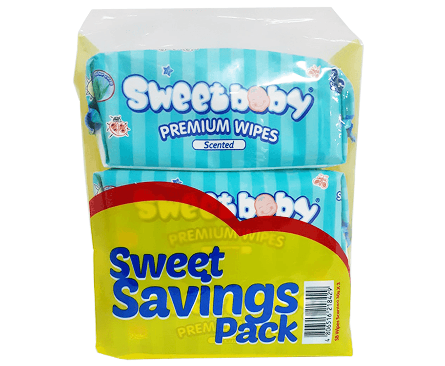 Sweetbaby Premium Wipes Scented Sweet Savings Pack (2+1 Packs x 90g)