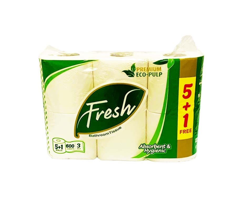 Fresh Bathroom Tissue 3-Ply 600 Sheets 5 Rolls + 1 Free