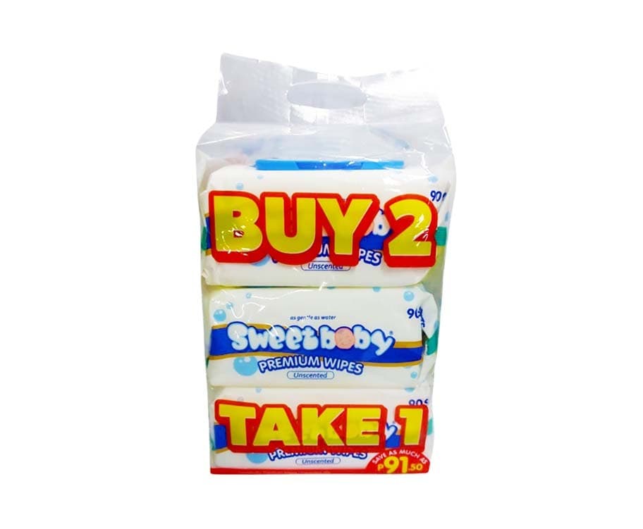 Quanta Sweetbaby Premium Wipes Unscented (3 Packs x 90 Sheets)