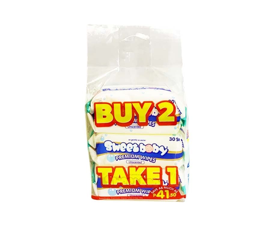Quanta Sweetbaby Premium Wipes Unscented (3 Packs x 30 Sheets)